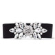 Diamante Tea Flower Elasticated / Stretchable Metal Fastening Buckle Black Waist Belt Floral Women Fashion Accessory